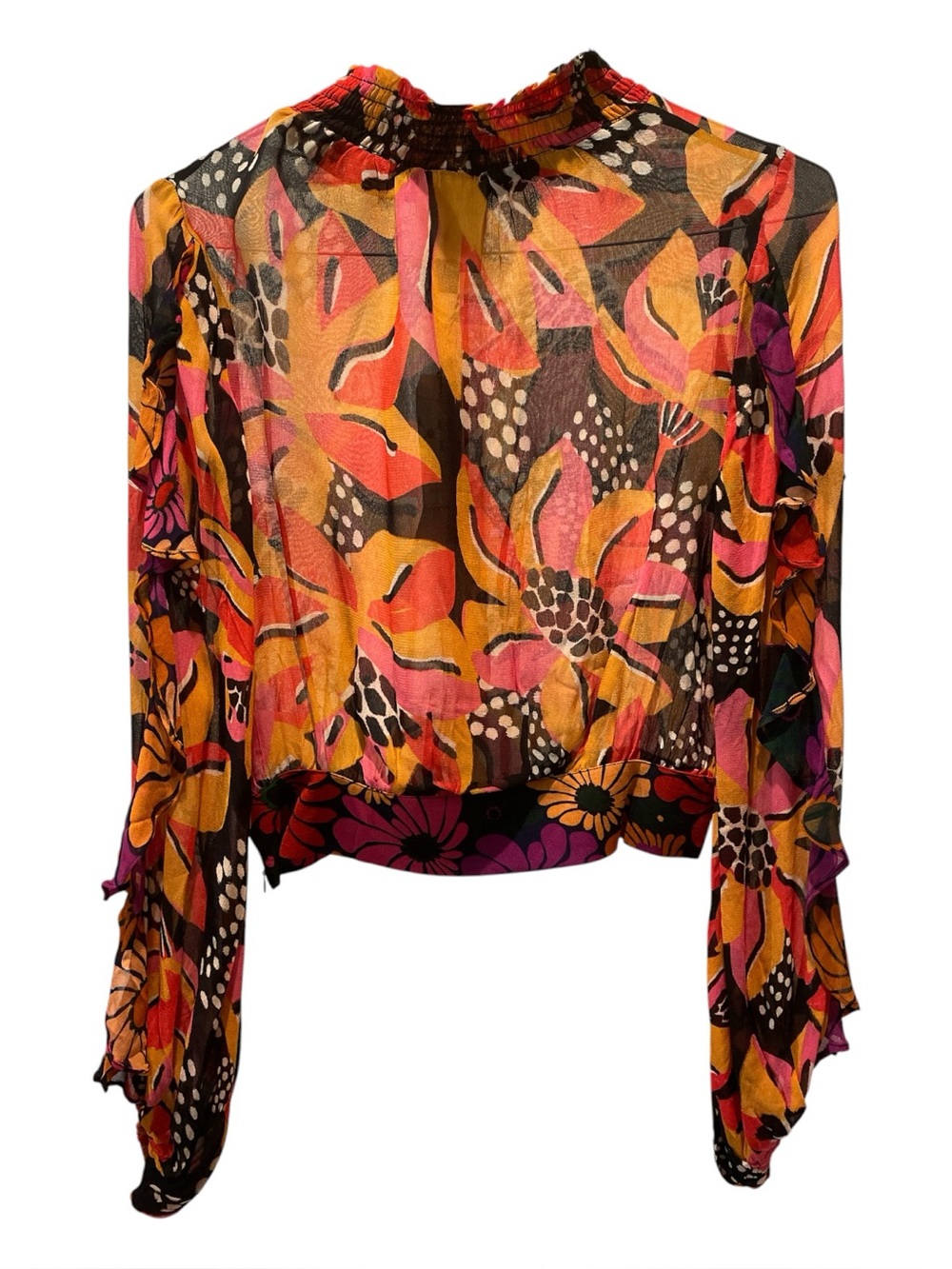 FARM Rio Sheer Ruffled Blouse | Orange Motif - Picture 4 of 12